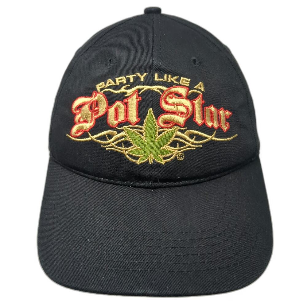 CSI Baseball Cap Black OSFM Party Like A Pot Star Marijuana Leaf Strapback Hat